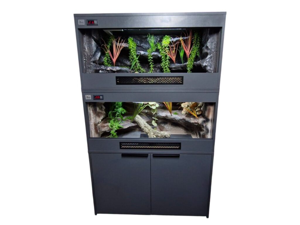 Dwupętrowe terrarium antracytowe z zamykaną szafką