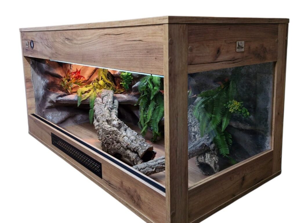 Terrarium z płyty meblowej Dąb Craft z tłem strukturalnym i wystrojem
