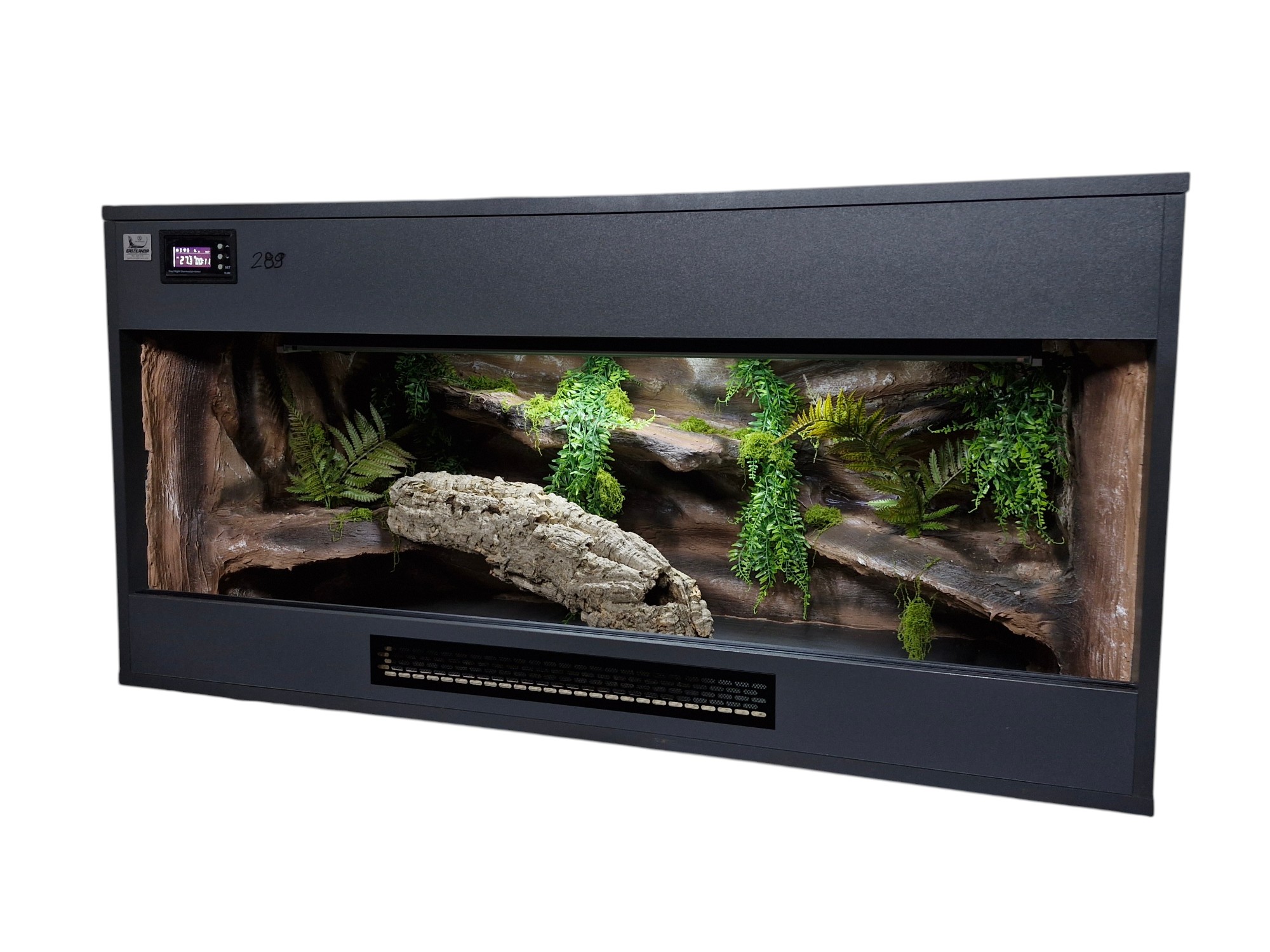 Terrarium 120x60x60 Podwójny sufit T5 Termostat Oprawa E27 Wystrój ANTRACYT